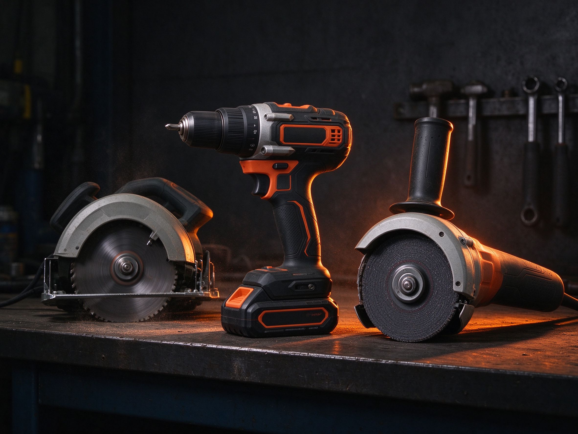 Power tools category — cordless drills, saws, grinders