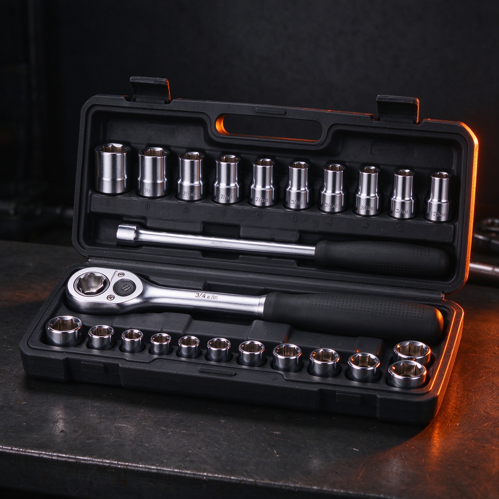 ProGrip 3/8 inch drive ratchet and socket set in molded case